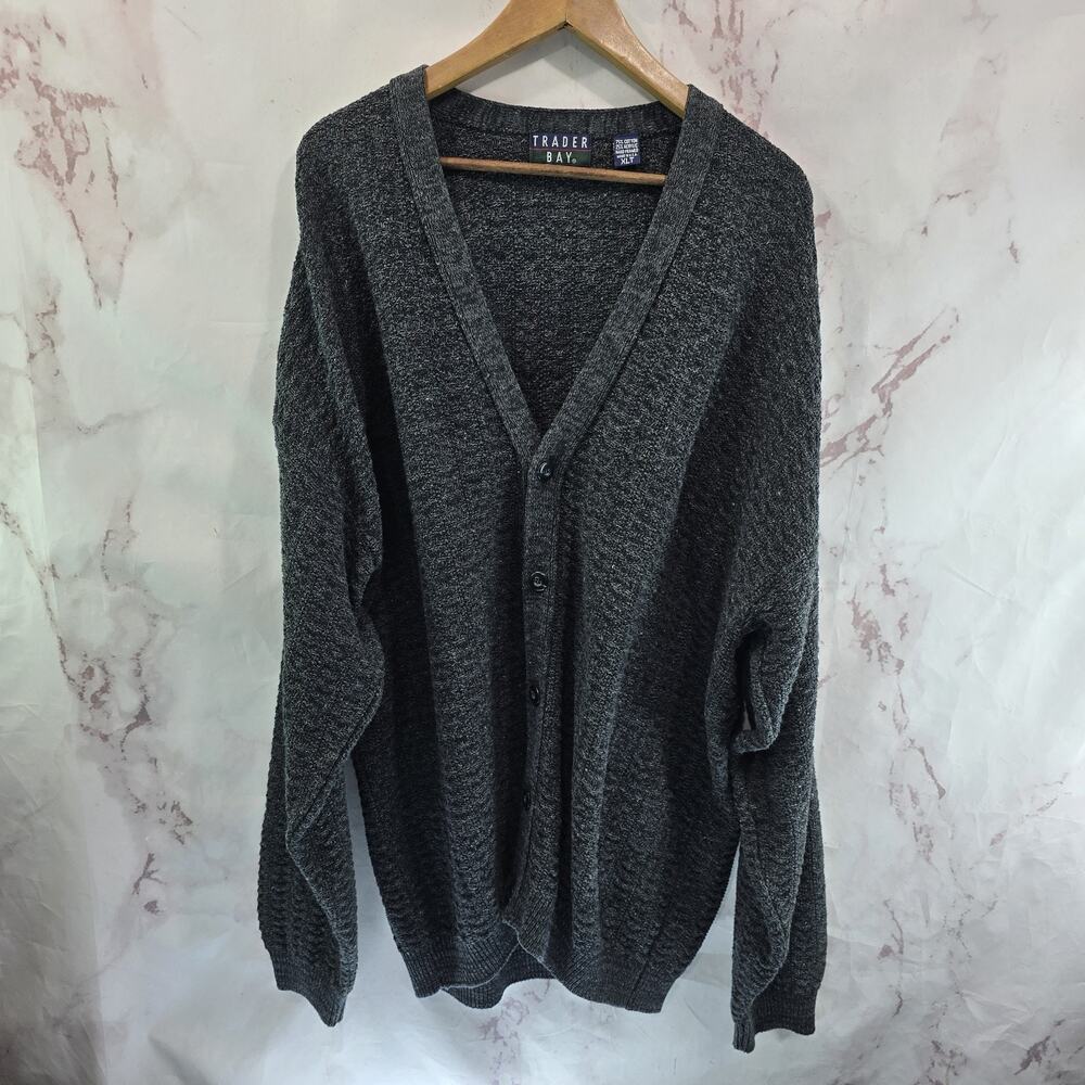 Vintage Cardigan Mens XXL T Tall Gray Dad Grandpa Academic Cosby Core Cotton